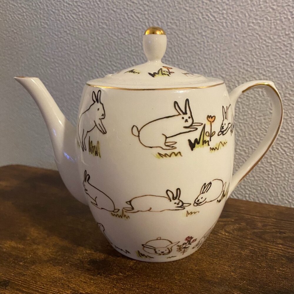 Graces Teaware Bunny Meadow Teapot w/lid
